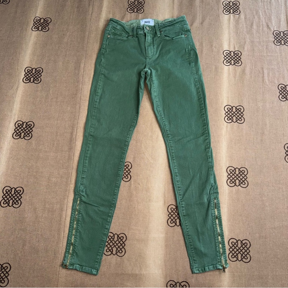 PAIGE Hoxton High Rise Skinny Zippered Ankle Length In Botanic Green Size 26 - Picture 2 of 15
